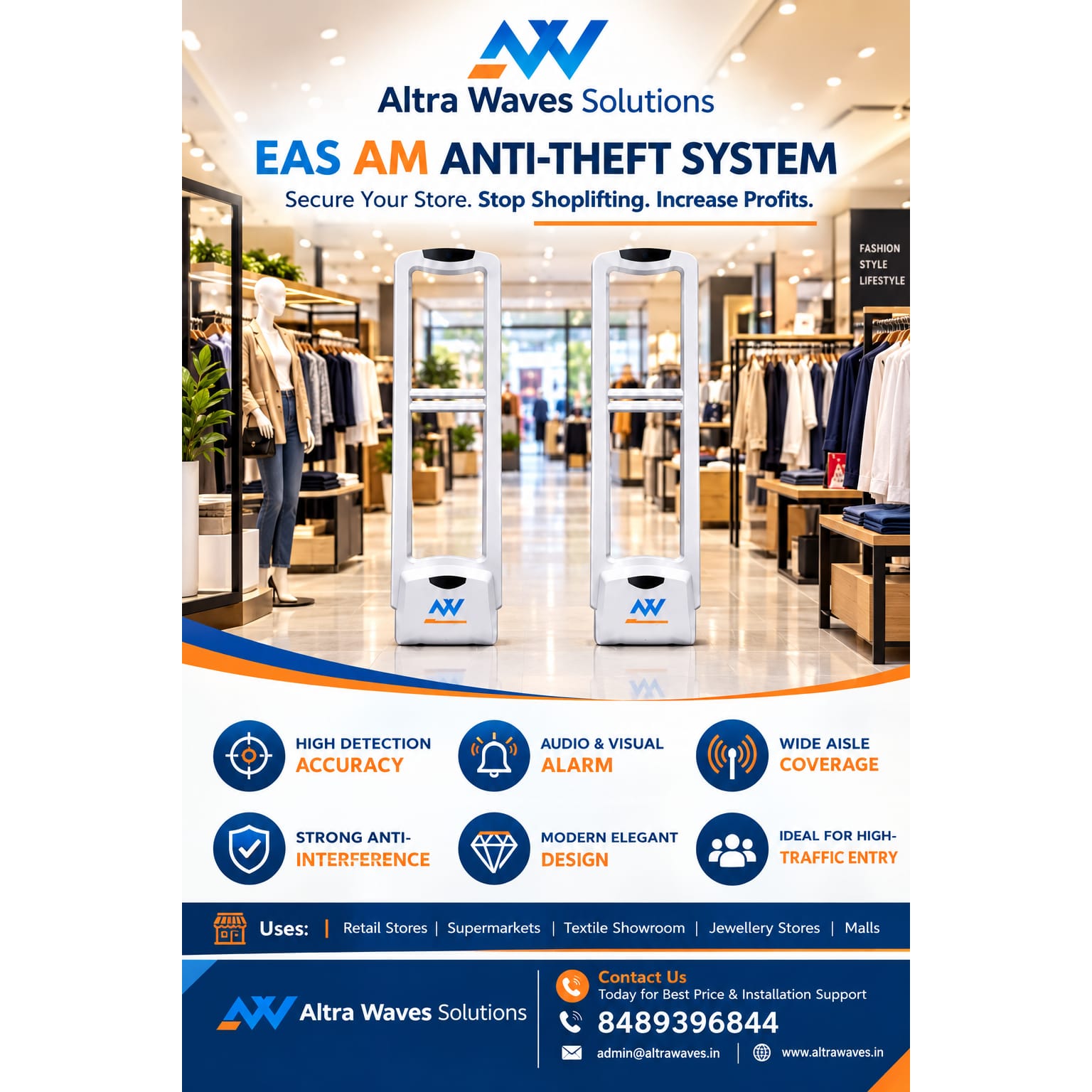 EAS AM anti-theft system at shopping store entrance for retail security